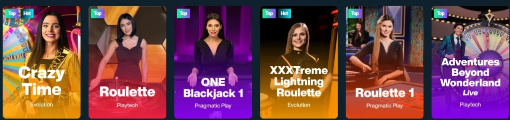CrazyTime Roullete One Blackjack 1